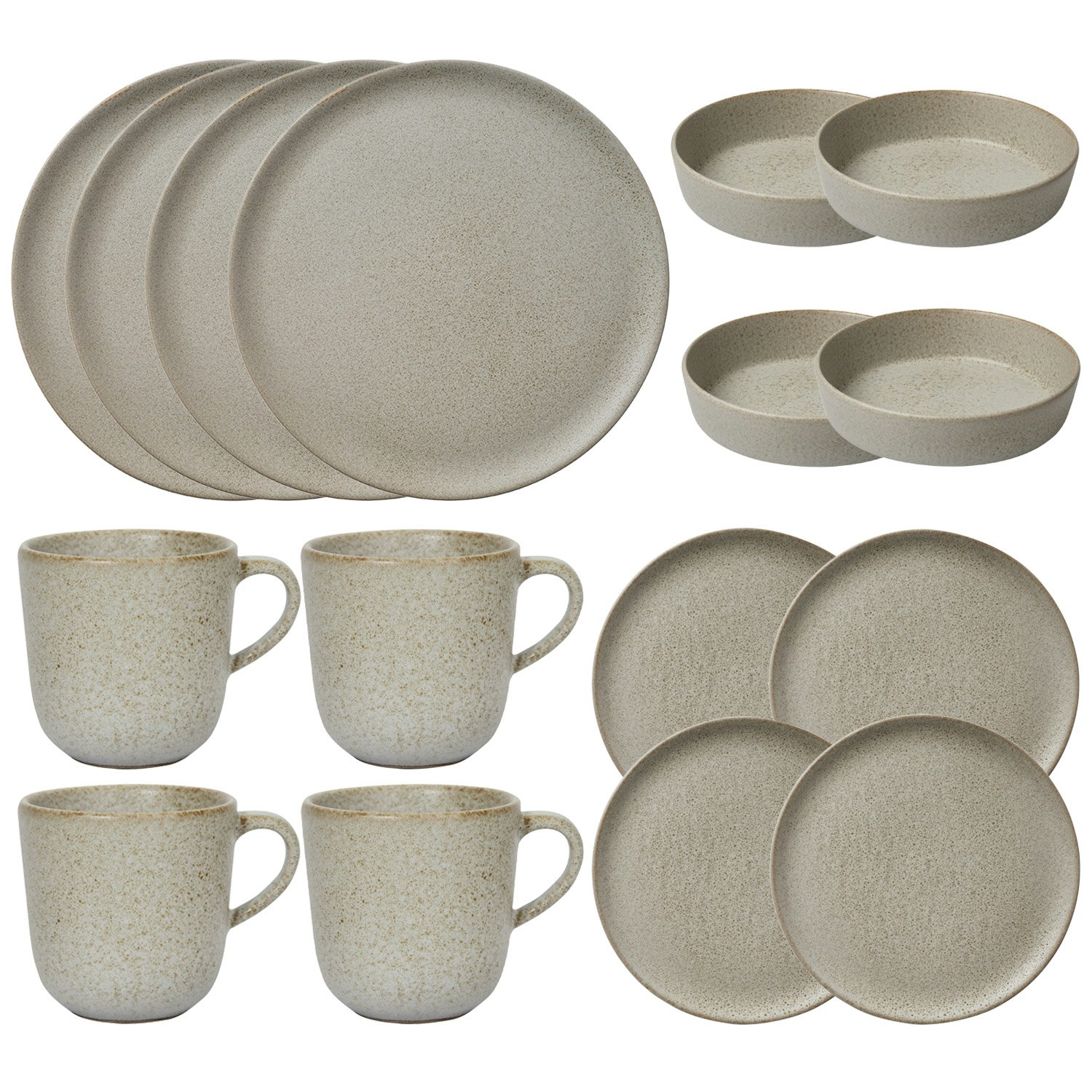 Aida Raw Starter Set 16 Pieces  -  Serviser & Startsett Stengods Sandy Beige - 14412+14417+14404+14410