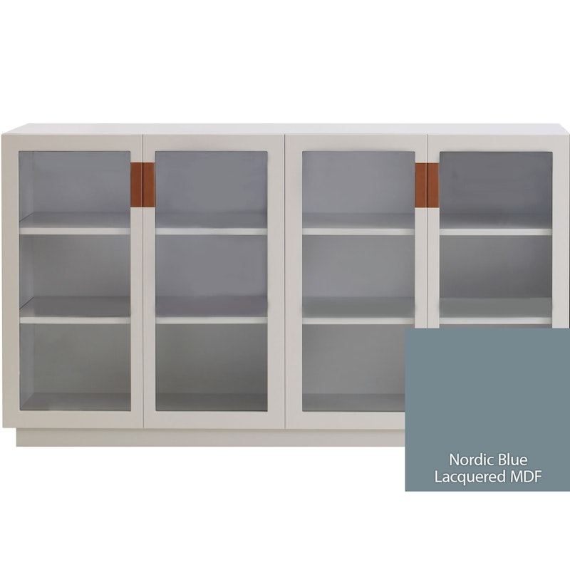 Frame 160 Medium Vitrineskap Med Glassdører, Nordic Blue / Cognacfarget