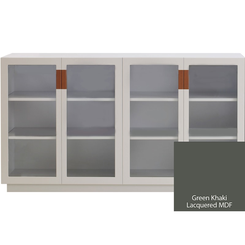 Frame 160 Medium Vitrineskap Med Glassdører, Green Khaki / Cognacfarget