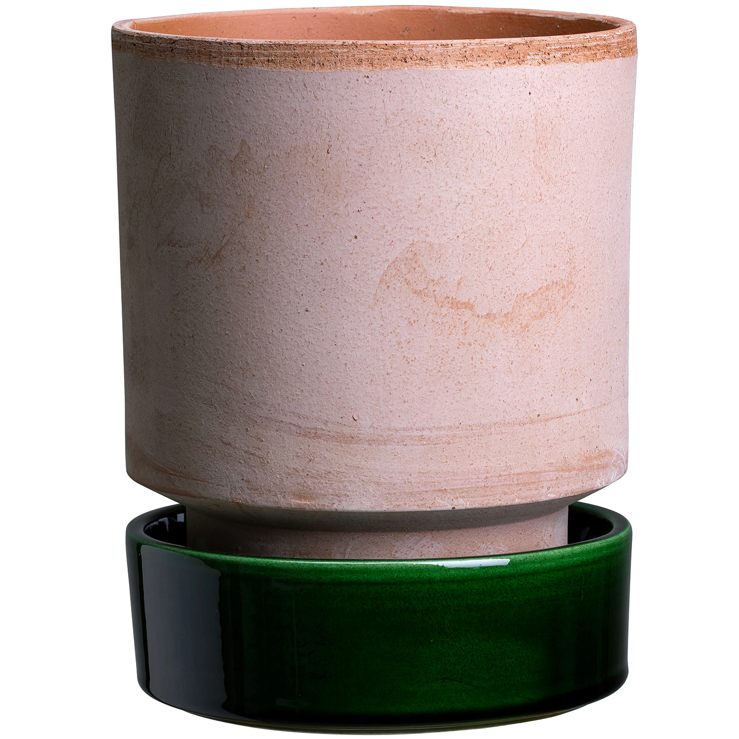 Bergs Potter Hoff Blomsterpotte Med Tallerken Rosa/gr&oslash;nn &Oslash; 14 Cm -  Krukker Terrakotta Gr&aring; - HORCG14S