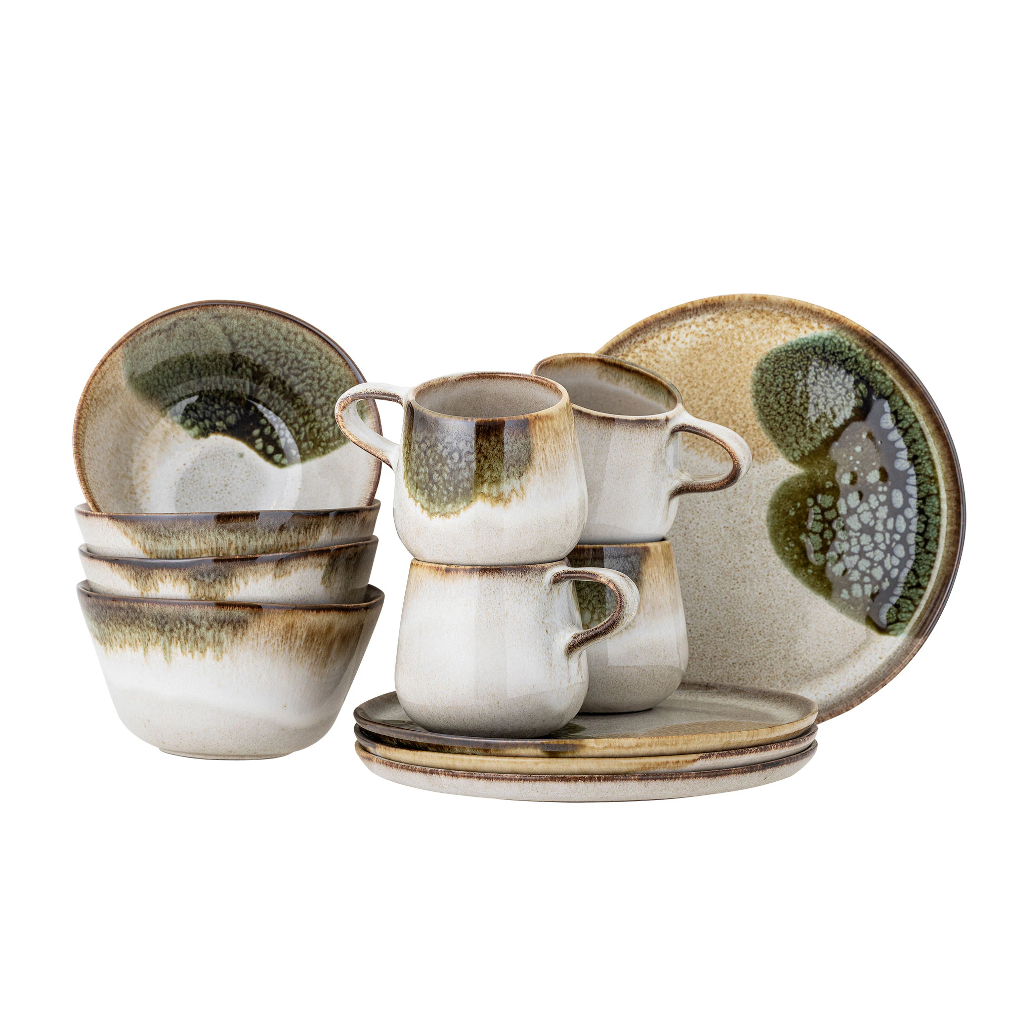Bloomingville Jules Breakfast Set 12-pack - Frokostsk&aring;ler Stengods Gr&oslash;nn - 82069361