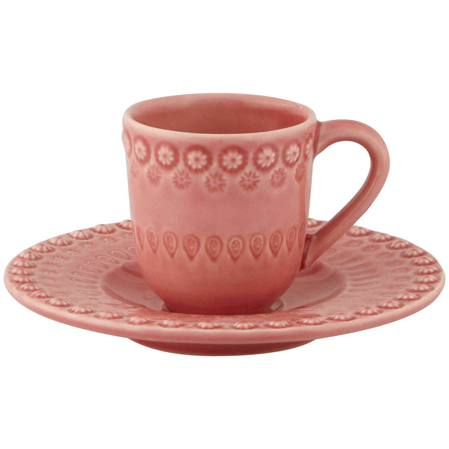 Bordallo Pinheiro Fantasy Kaffekopp Med Tallerken  -  Kaffekopper Steingods Rosa - 65025310