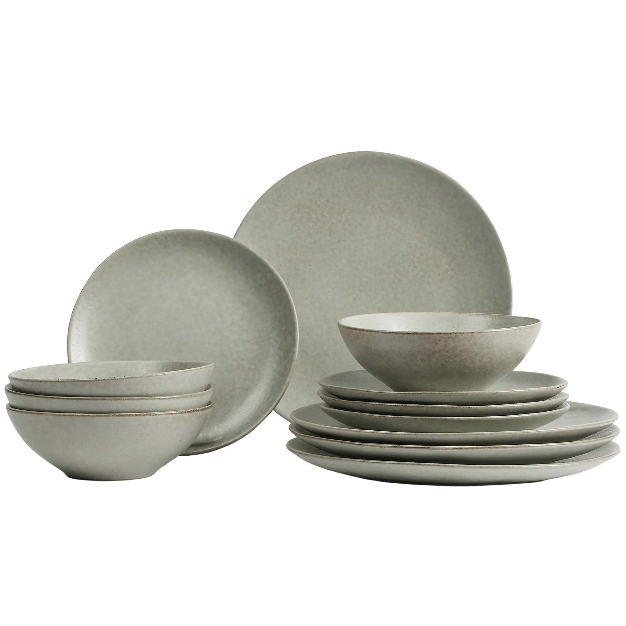 Broste Copenhagen Serveringssett 12 Deler Gr&oslash;nn - Serviser & Startsett Stengods Nordic Marsh - 80019838