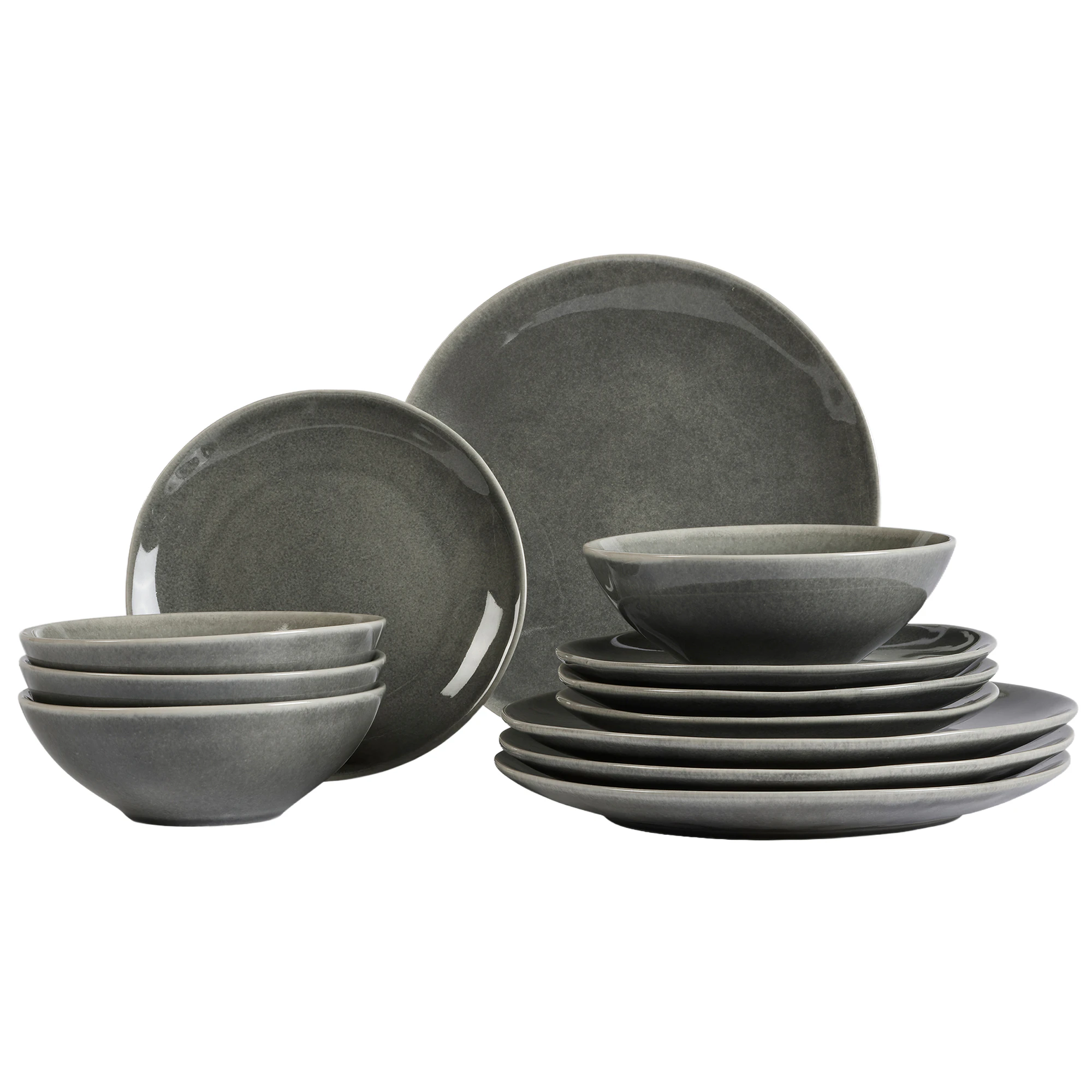 Broste Copenhagen Serveringssett 12 Deler Gr&aring; - Serviser & Startsett Stengods Nordic Rain - 80019877