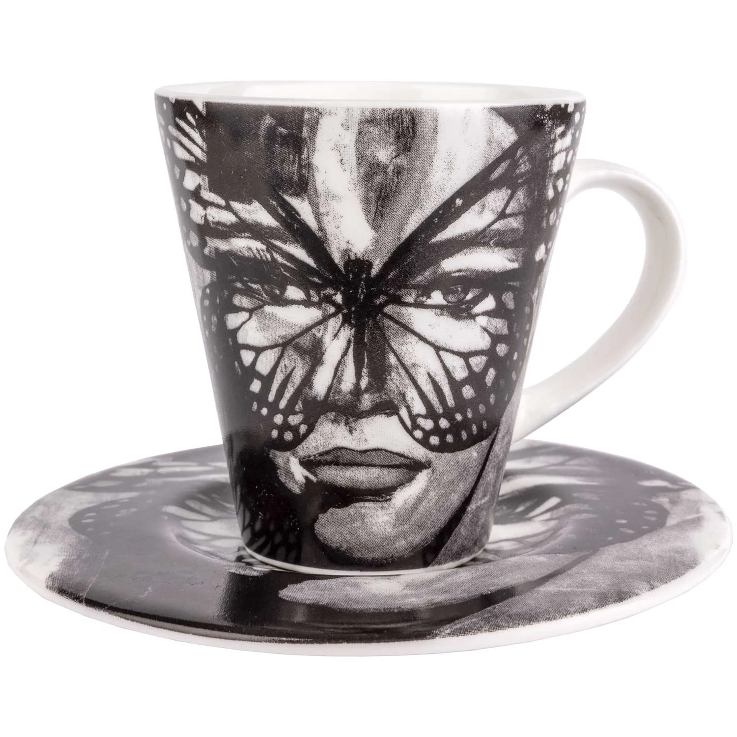 Carolina Gynning Espressokopp Med Tallerken Golden Butterfly Svart Og Hvit -  Espressokopper Benporselen Svarthvit - 776696