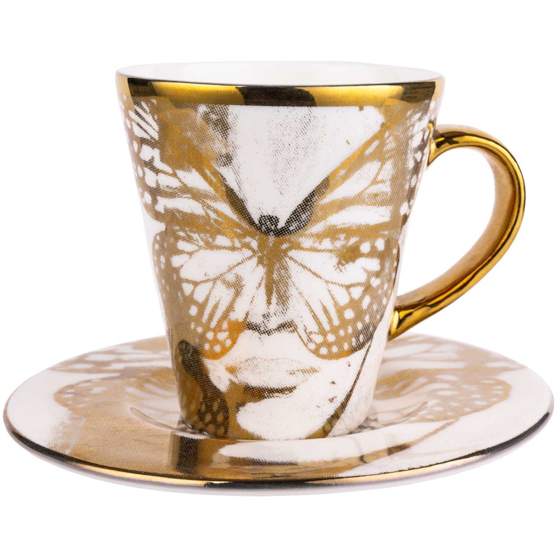 Espressokopp med Tallerken, Golden Butterfly Gull