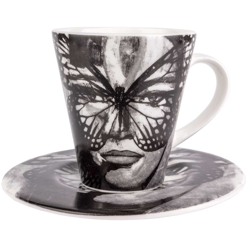 Espressokopp med Tallerken, Golden Butterfly Svart Og Hvit