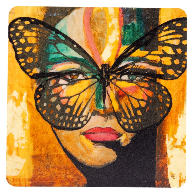 Golden Butterfly Glassunderlag 9x9 cm, Multi