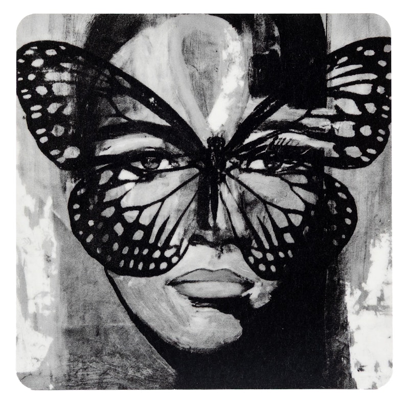 Golden Butterfly B&W Glassunderlag 9x9 cm, Sort / Hvit