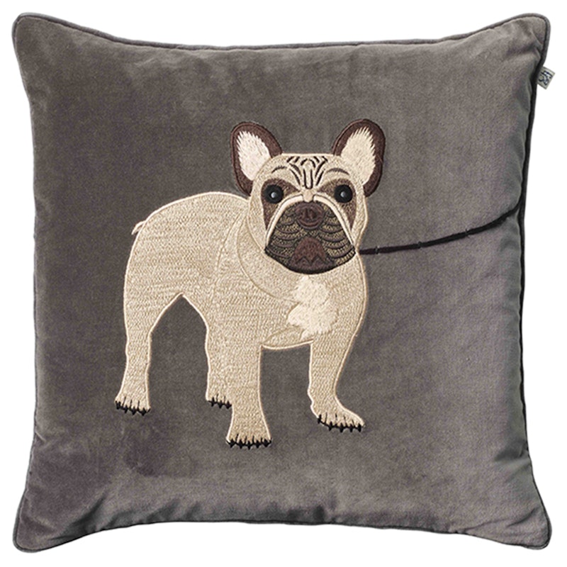 Embroidered French Bulldog Putetrekk 50x50 cm, Grå