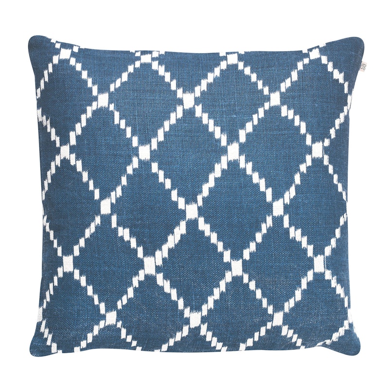 Ikat Kerela Putetrekk 50x50 cm, Blå/Hvit