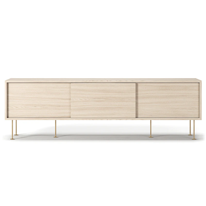 Vogue Mediabenk med Ben 180 cm, White Pigmented Oak / Messing