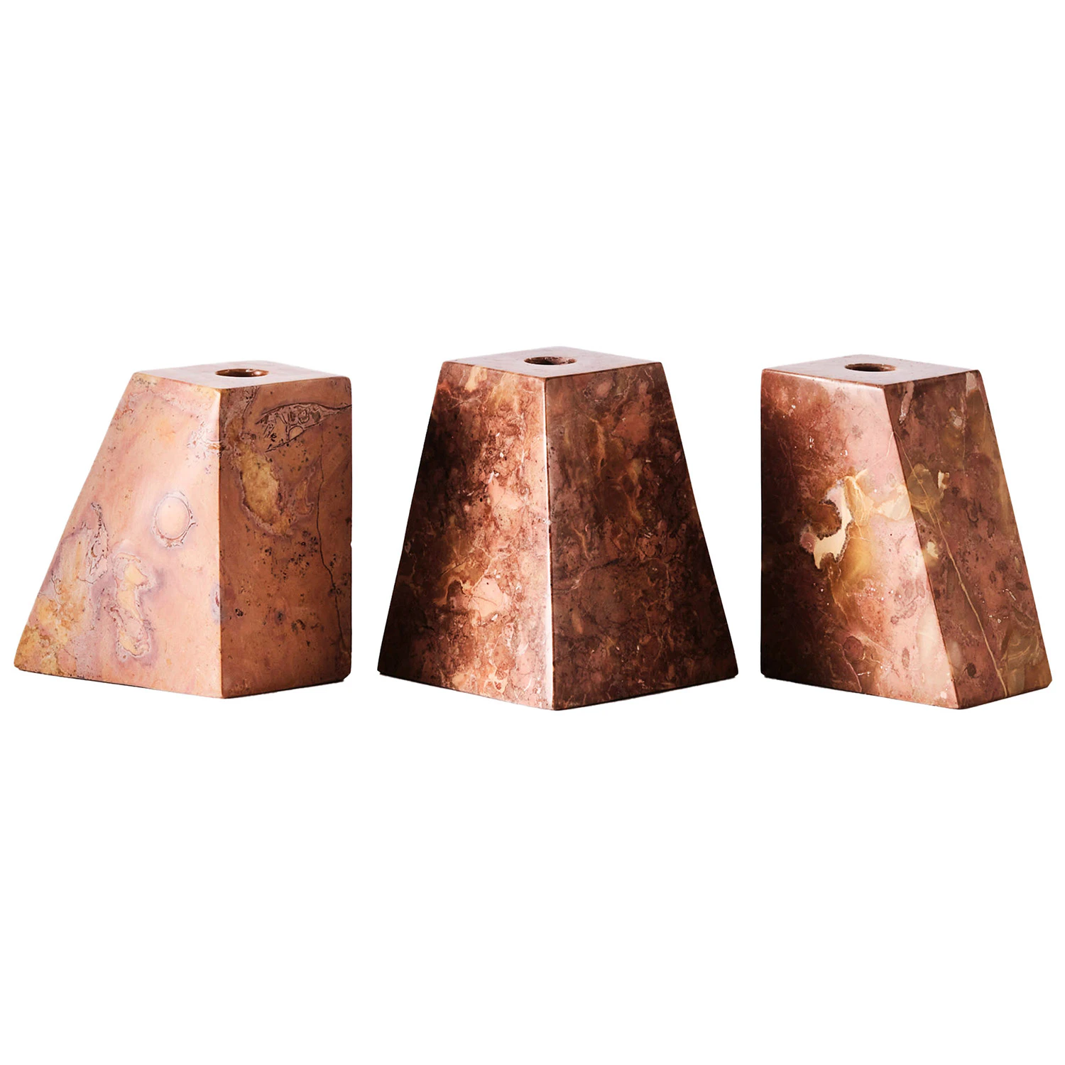 Dusty Deco Pyramid Lysestaker 3 Deler  -  Lyslykter Marmor R&oslash;d - DD40000030