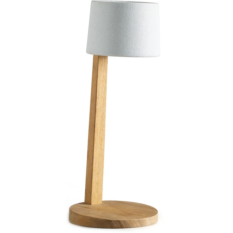 Gaia Bordlampe Bærbar Teak, Rubelli Bianco