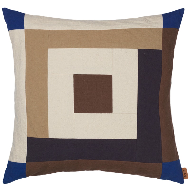 Border Patchwork Pute 50x50 cm, Carob Brown / Clear Blue