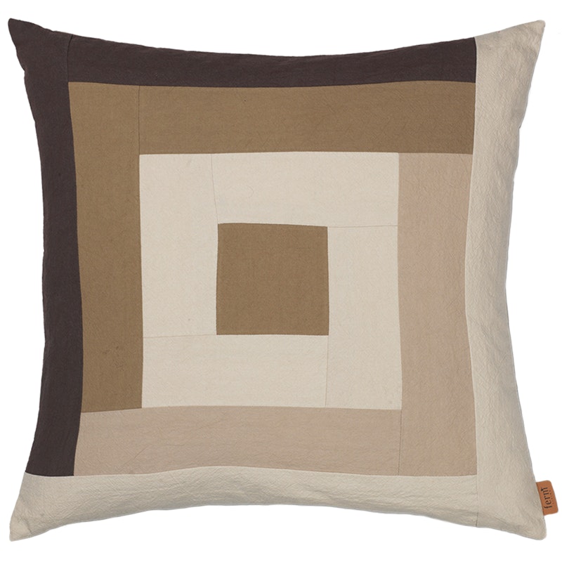 Border Patchwork Pute 50x50 cm, Dark Sand / Coffee