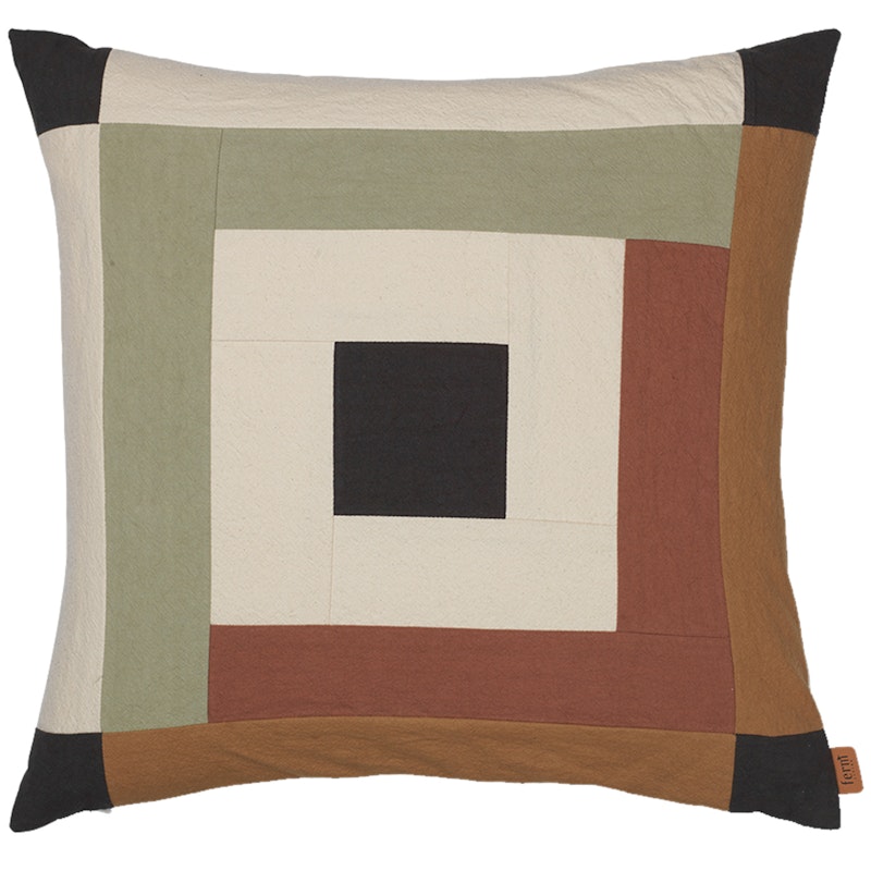 Border Patchwork Pute 50x50 cm, Dark Sage / Rødbrun