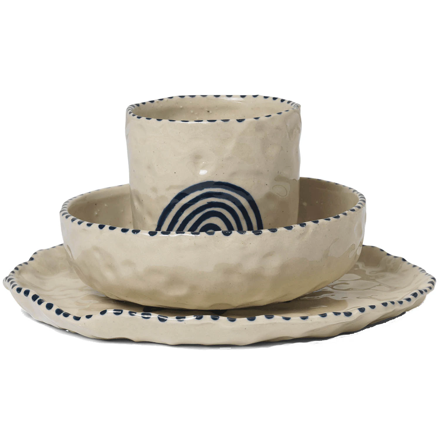 Ferm Living Naive Serveringssett 3 Deler  -  &Oslash;vrige Fat & Tallerkener Stengods Deep Blue - 1104269019