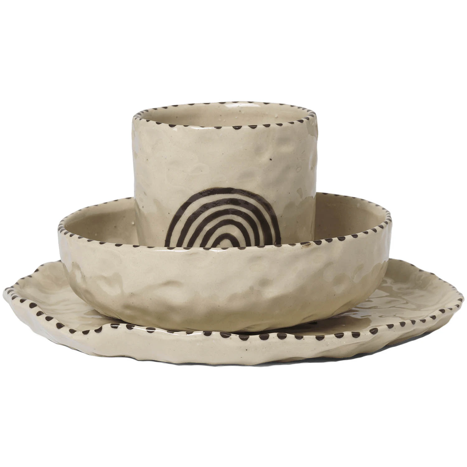 Ferm Living Naive Serveringssett 3 Deler  -  &Oslash;vrige Fat & Tallerkener Stengods R&oslash;dbrun - 1104269020