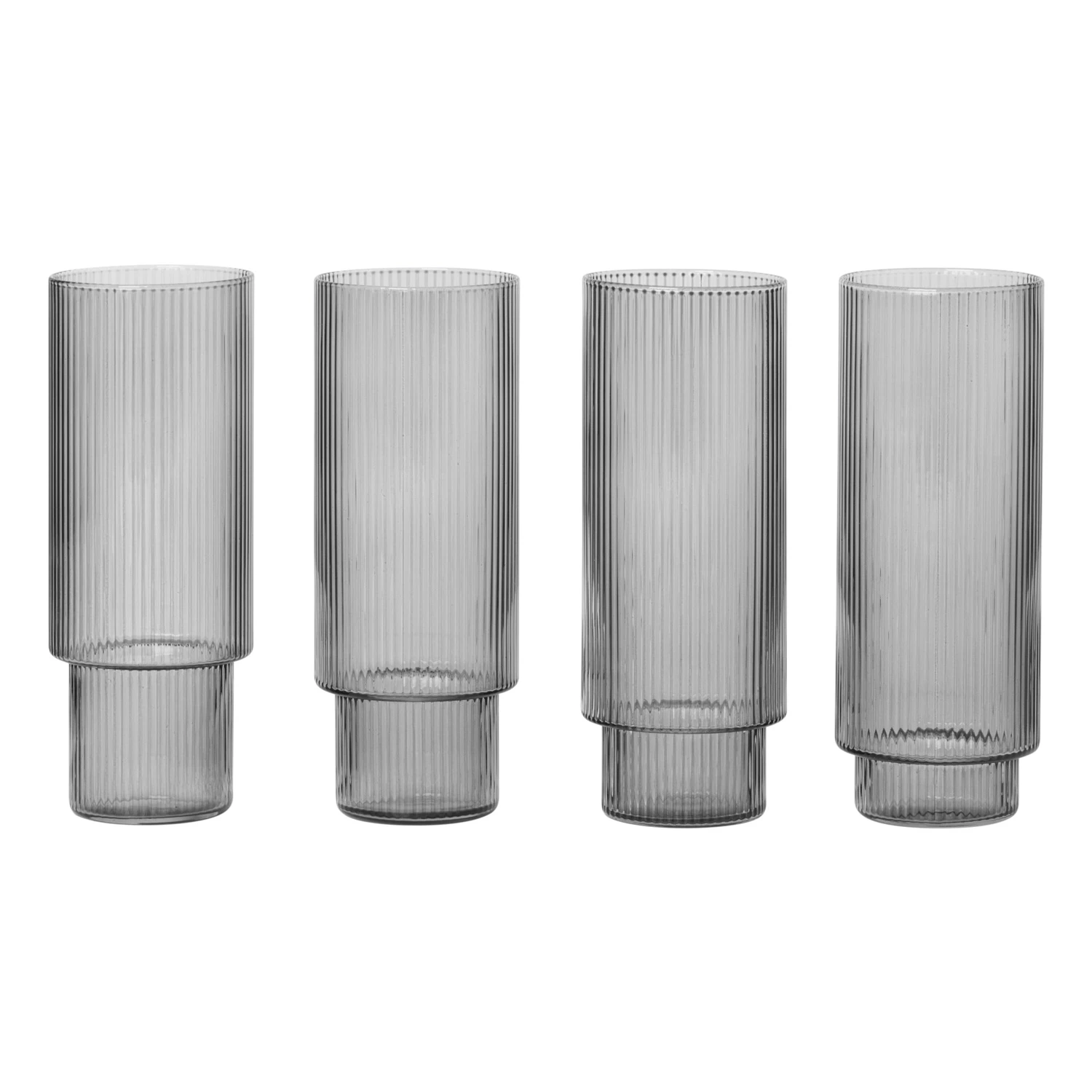 Ferm Living Ripple Longdrinkglass 4-pk Smoked Gray -  Highballglass & Longdrinkglass Munnbl&aring;st Glass R&oslash;ykgr&aring; - 100128112