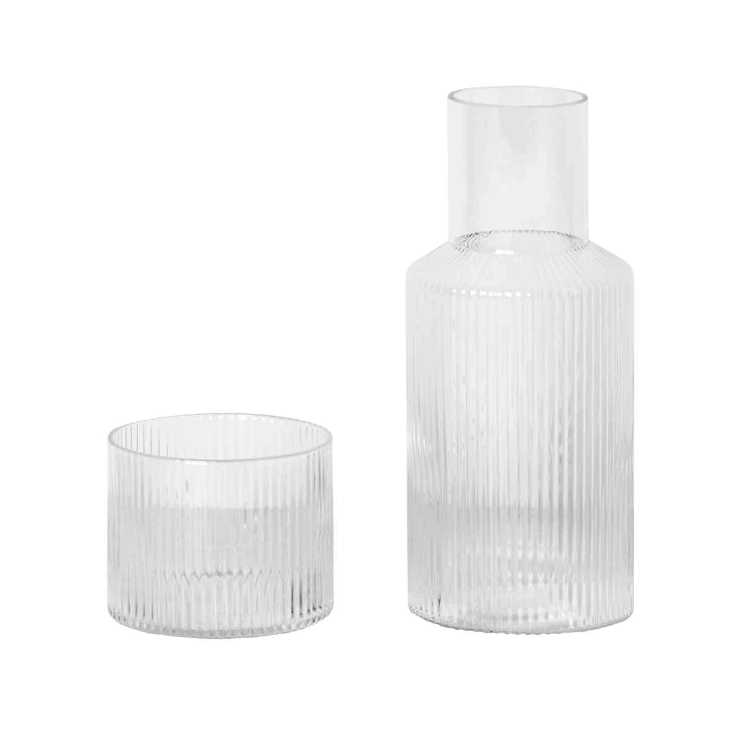 Ferm Living Ripple Small Carafe Set Karaffel Med Drikkeglass  -  Vannkarafler & Vannkanner Munnbl&aring;st Glass Klar - 5447