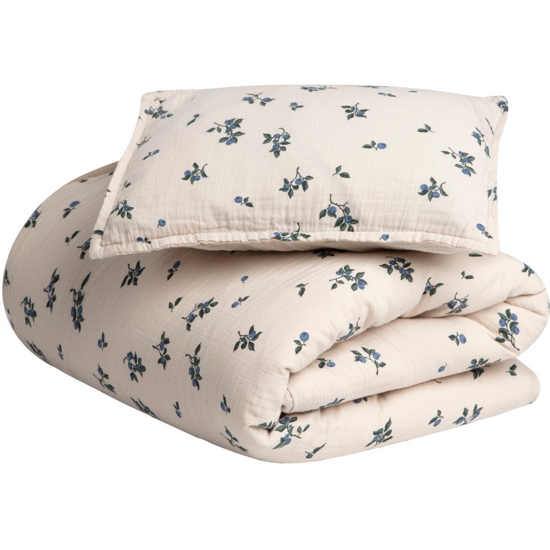 Blueberry Muslin Sengesett, 70x80 + 28x35 cm