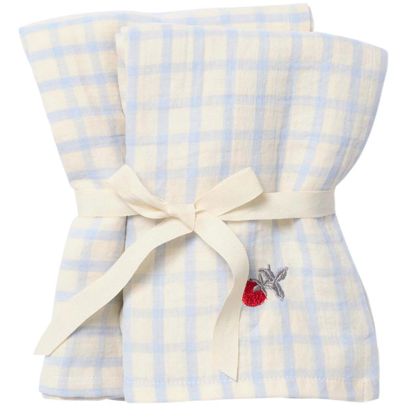 Gingham Sky Blue Muslin Teppe 2-pk, 60x60 cm