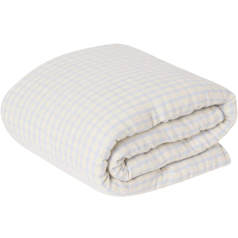 Gingham Sky Blue Muslin Vattert Teppe, 100x140 cm