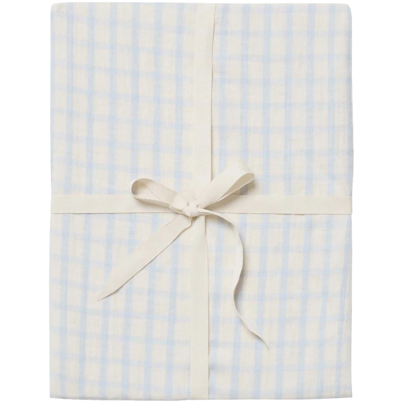 Gingham Sky Blue Muslin Fitted Sheet Single, 90x200 cm