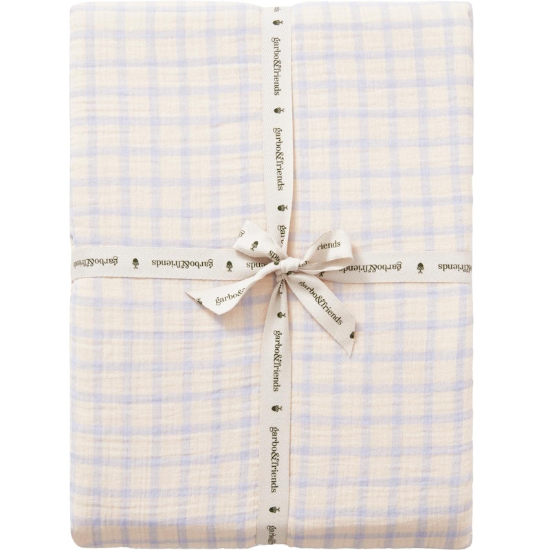 Gingham Sky Blue Muslin Stretchlaken Dobbel, 140x200 cm