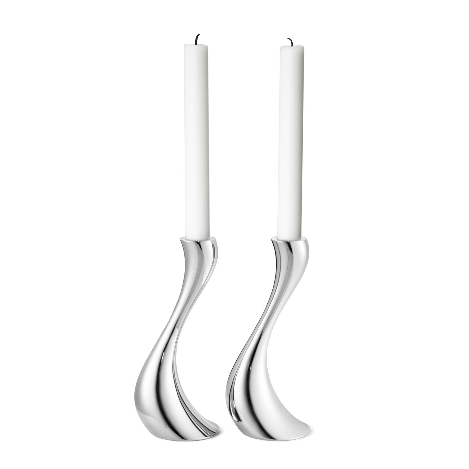 Georg Jensen Cobra Lysestake 2-pk Inkludert Stearinlys -  Lysestaker Rustfritt St&aring;l Silver - 10009507