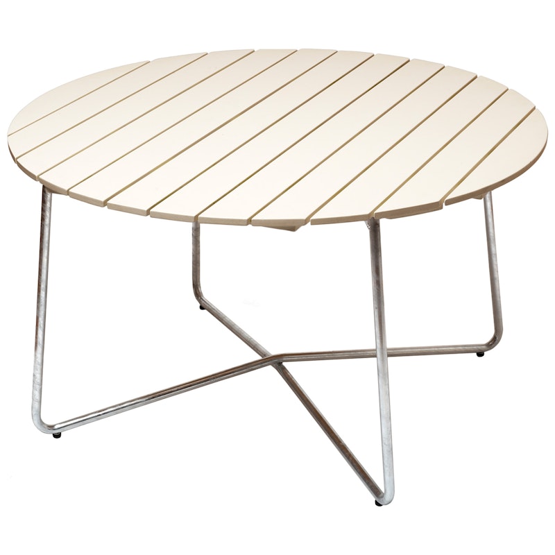 9A Bord Ø120 cm, Hvitlakkert Eik / Varmgalvanisert Stål