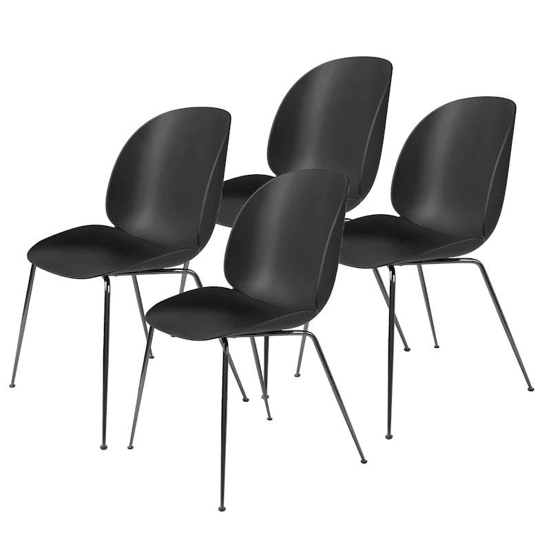 Beetle Conic Spisestol 4-pk, Sort Krom / Sort