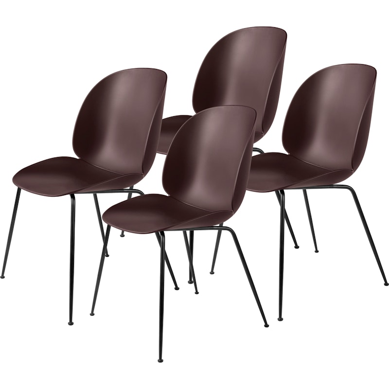 Beetle Stol Uten Trekk, Conic Base Sort 4-pk, Mørk Rosa