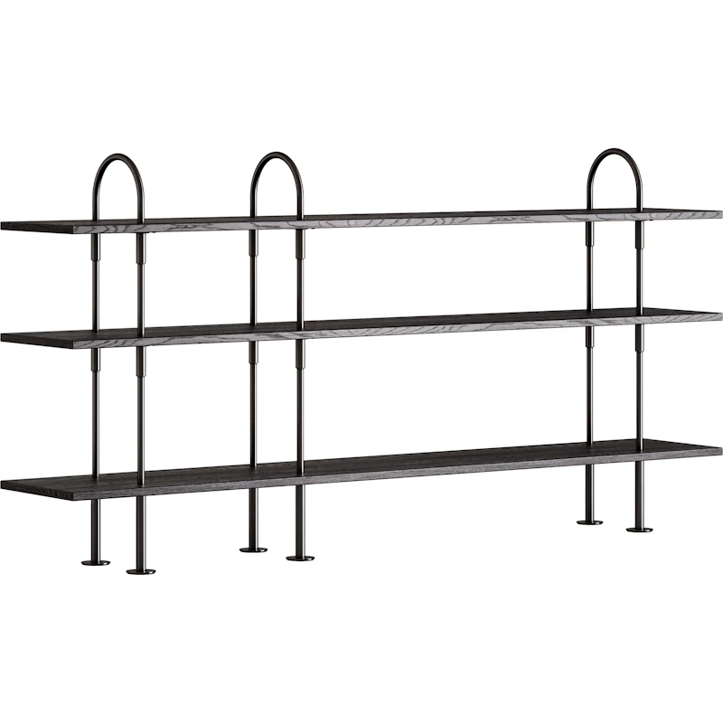 Keen Hyllesystem Med 3 Hyller 208 cm, Sort Messing / Svartbrun beiset Ask