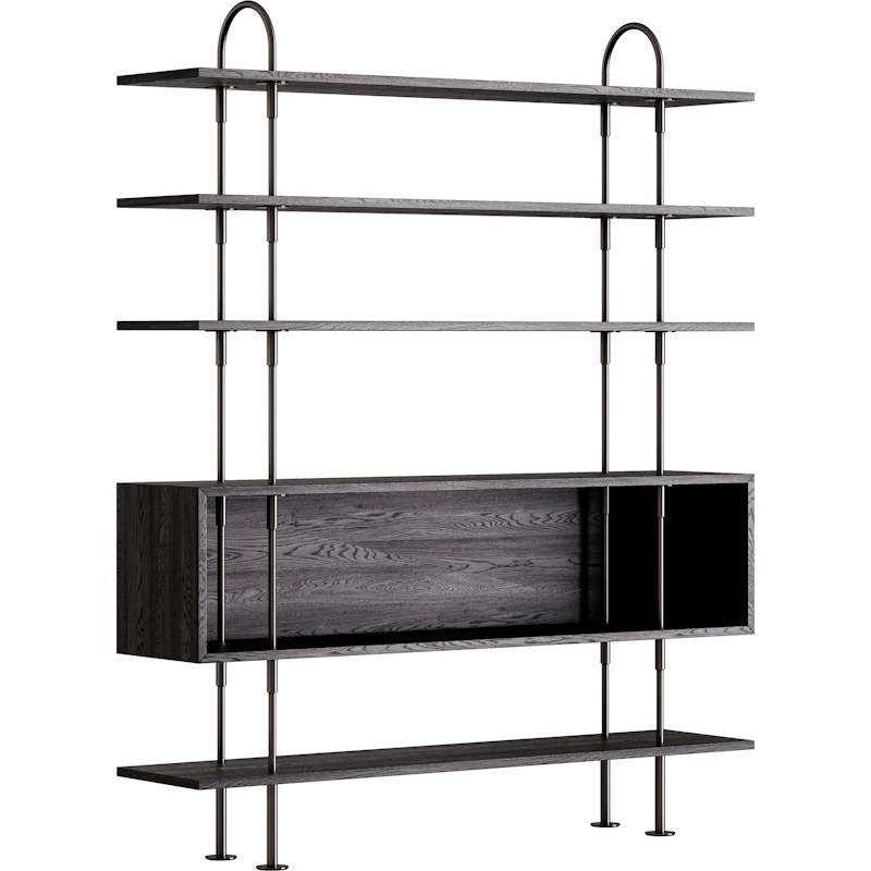 Keen Hyllesystem Med 4 Hyller / 1 Kassehylle 160 cm, Sort Messing / Svartbrun beiset Ask