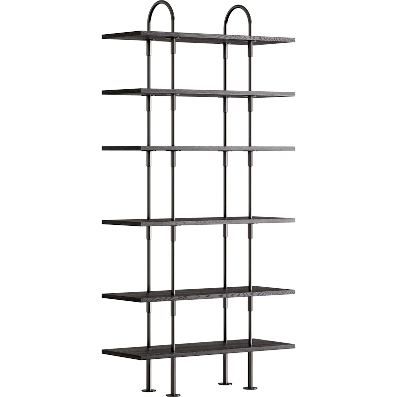 Keen Hyllesystem Med 6 Hyller 96 cm, Sort Messing / Svartbrun beiset Ask