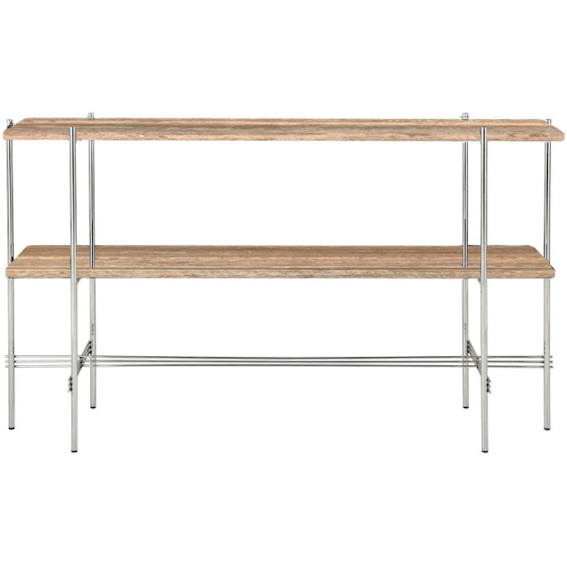 TS Console Sidebord 120x30x72 cm, Polert Stål / Varm taupe Travertin