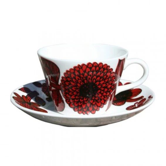 Gustavsberg R&ouml;d Aster Kaffekopp Med Sk&aring;l Kjegle -  Kaffekopper Mix - 422310
