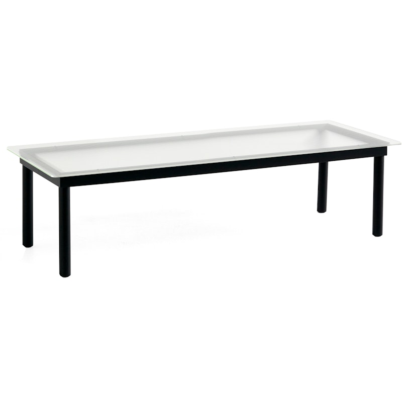 Kofi Salongbord 140x50 cm, Sort Vannbasert Lakkert Eik / Riflet Glass