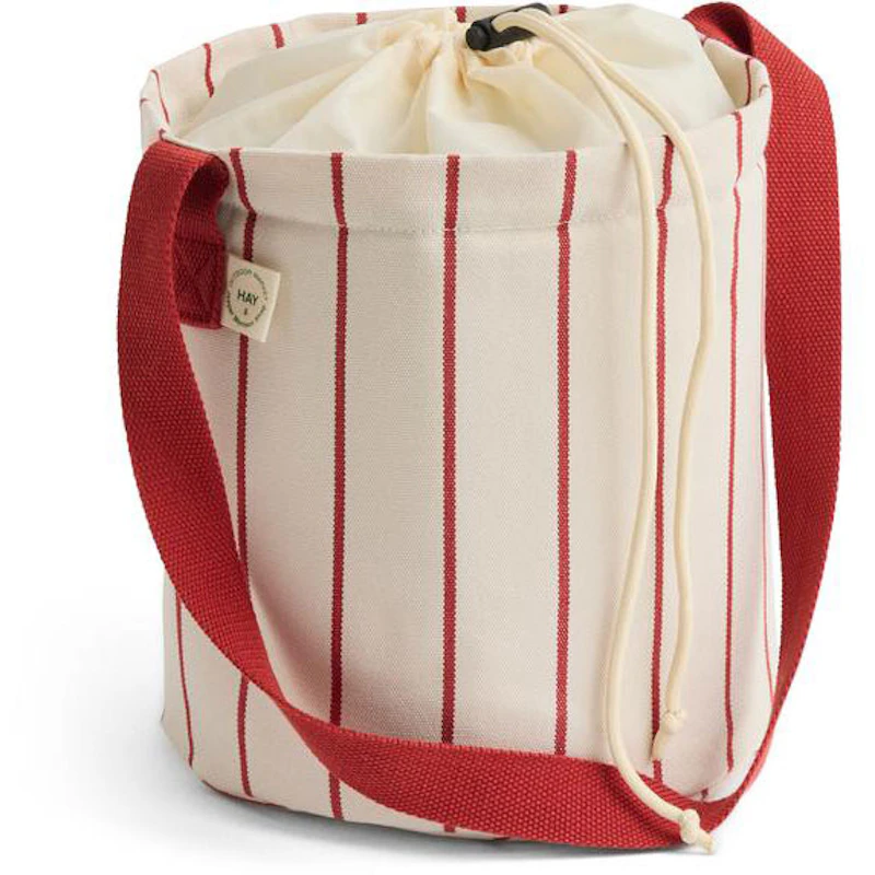 Outdoor Market Bottle Bag Medium, Beige With Red Stripe