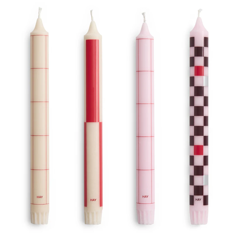 Pattern Stearinlys 4-pk, Rød / Bordeaux