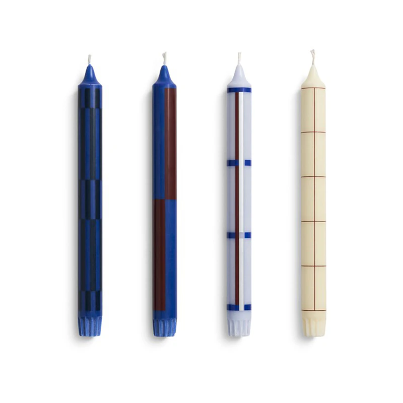 Pattern Stearinlys 4-pk, Blå / Sølv