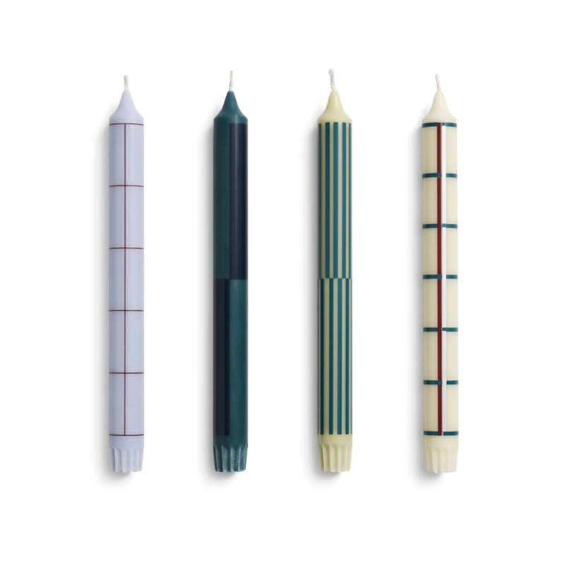 Pattern Stearinlys 4-pk, Grønn / Sølv