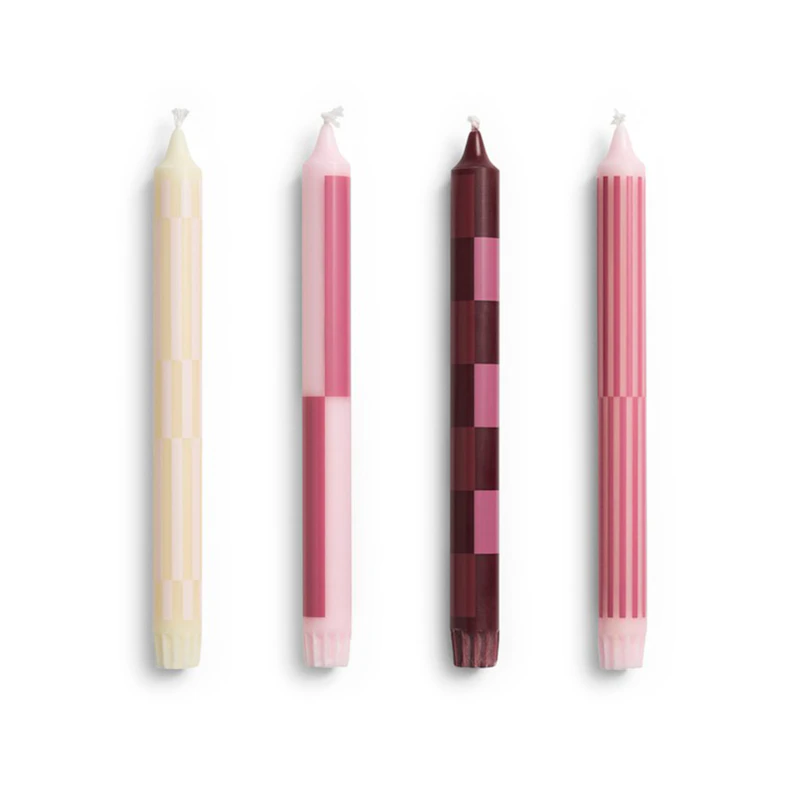 Pattern Stearinlys 4-pk, Rosa / Bordeaux