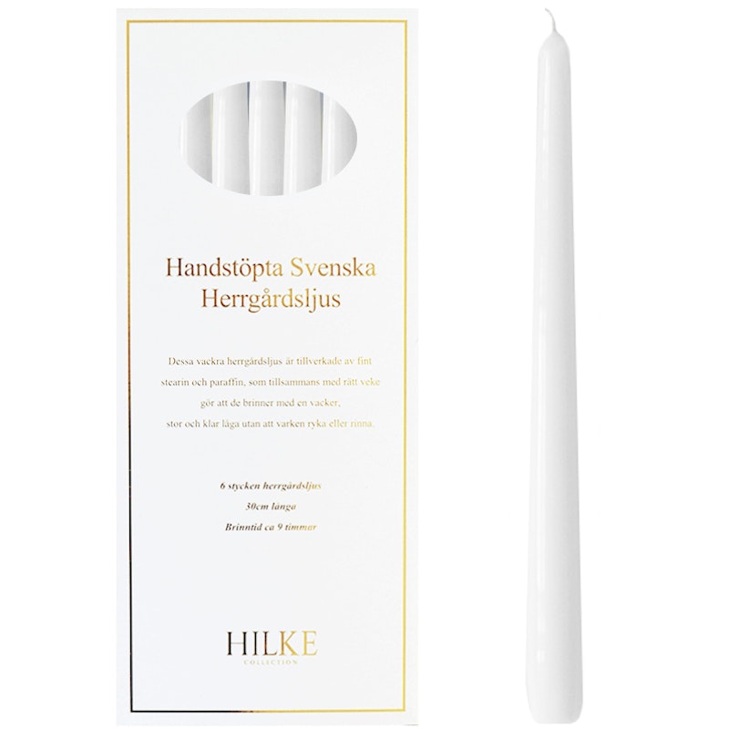 Herregårdslys 6-pk, Hvit Glans