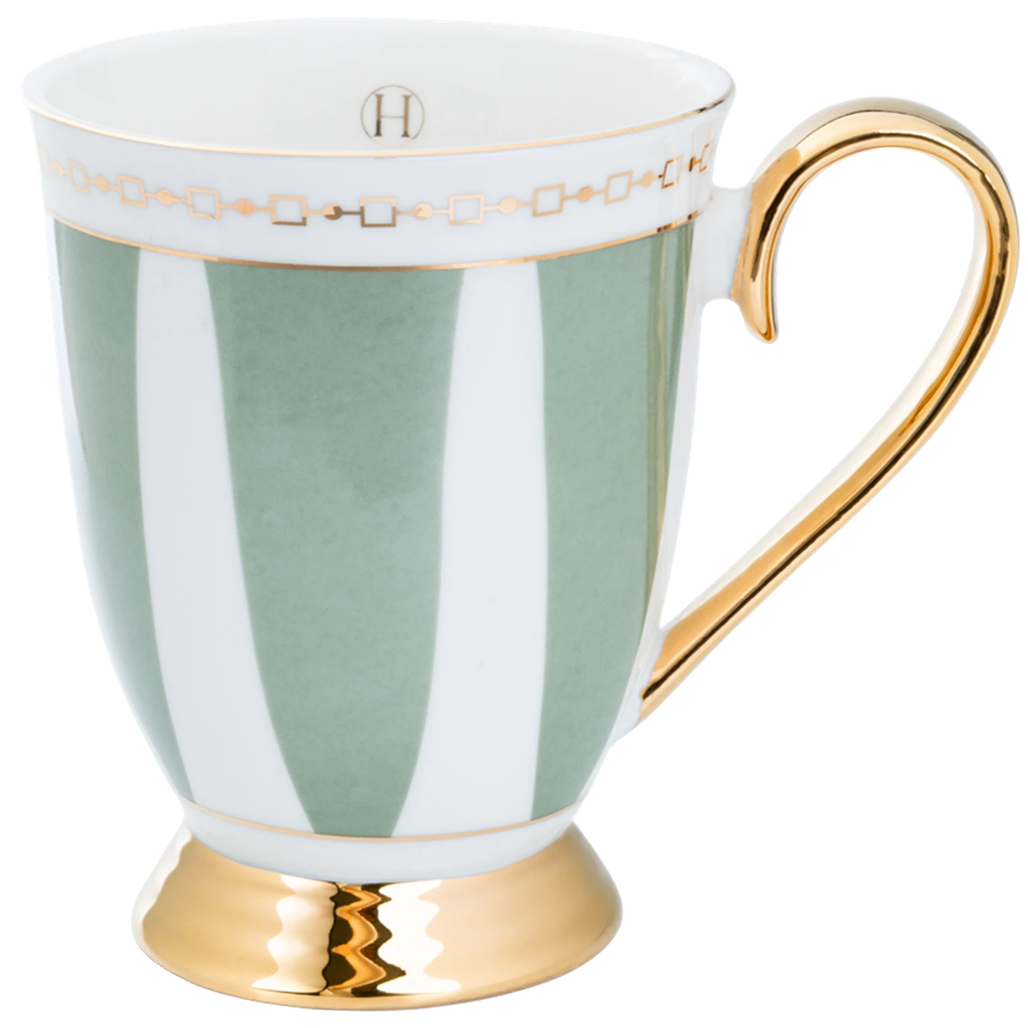 Hilke Collection Strisce Krus Med Fot Sage -  Kaffekopper Benporselen Salvia - M202505SA