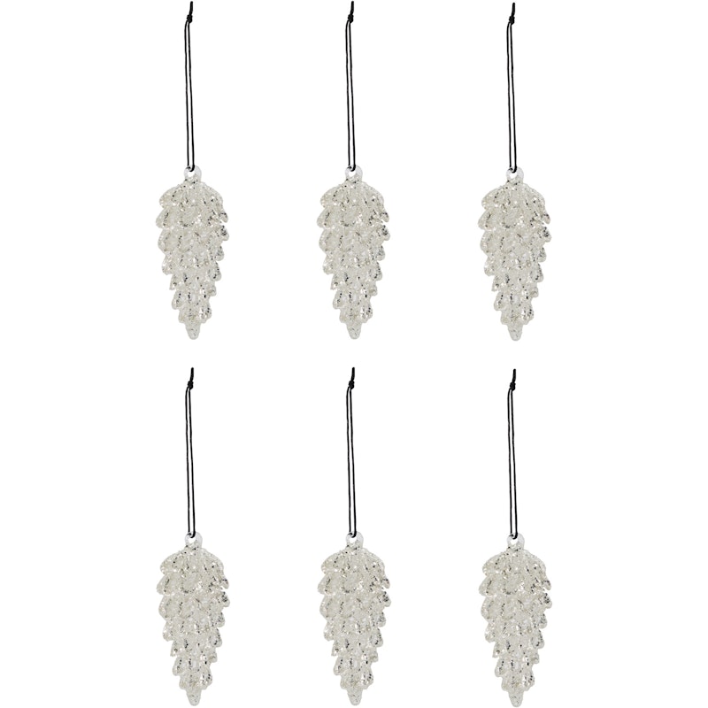 Cone Julepynt 6-pk 3,5x9 cm, Silver