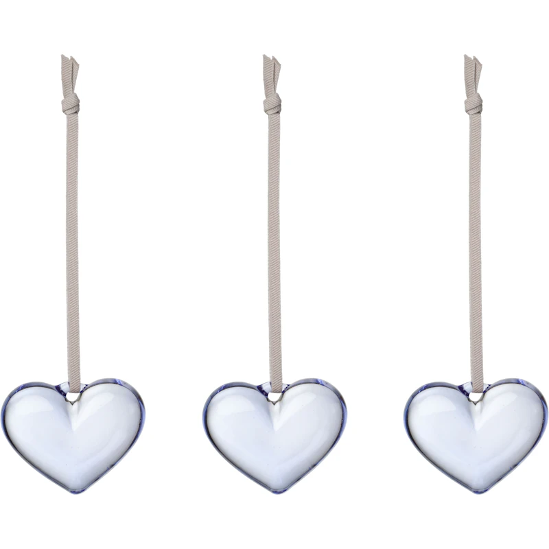 Glasshjerte 50 mm 3-pk, Clear Blue