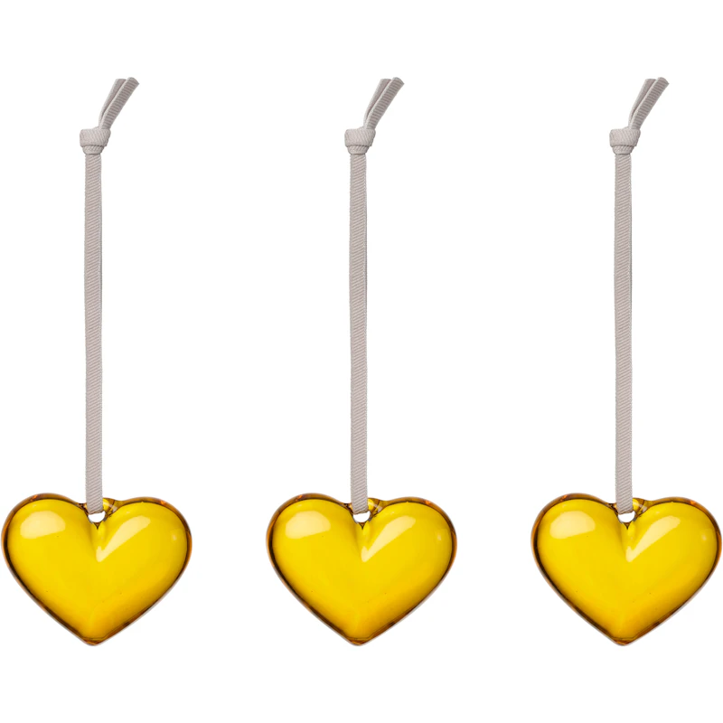 Glasshjerte 50 mm 3-pk, Gul